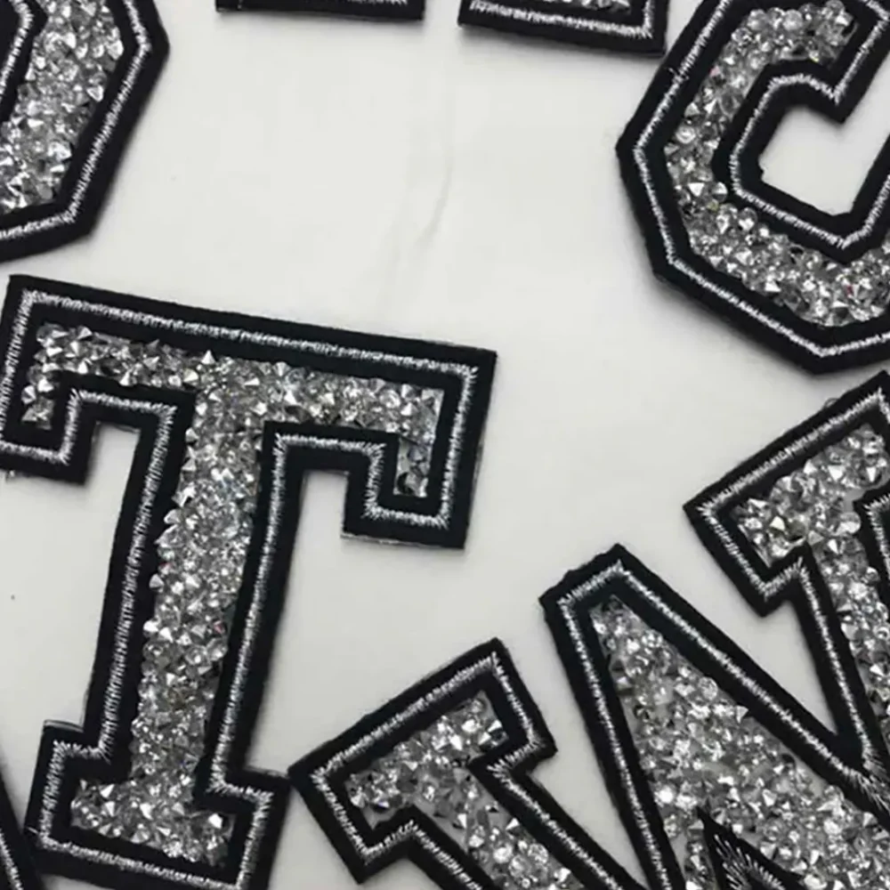 Silver Rhinestone Letter Patch